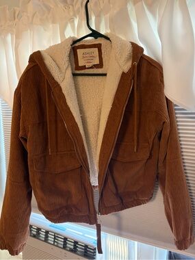Ashley By 26 International Chestnut Corduroy Sherpa-Lined Hooded Jacket